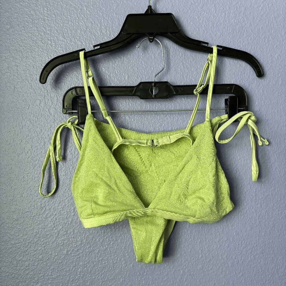 ZAFUL Shiny Silky Tie Side Tanga Bikini Swimwear Light Green Large Triangle